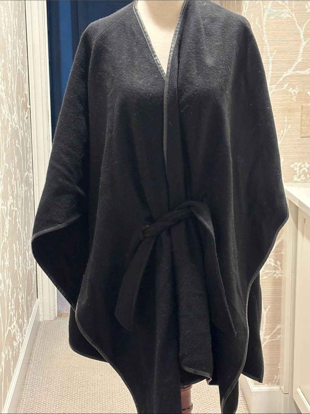 Ann Taylor Black Wrap Poncho with Tie Belt